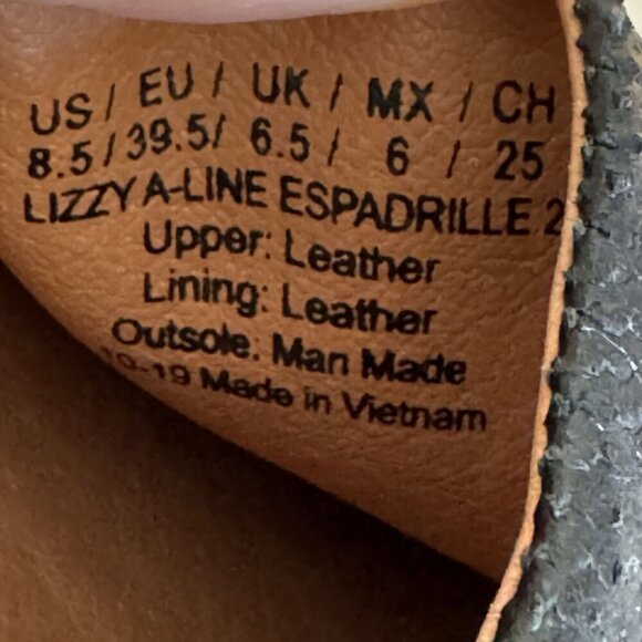 Gentle Souls Lizzy Slip On Black Pebbled Leather Espadrille Loafers Size 8.5 - Picture 11 of 14